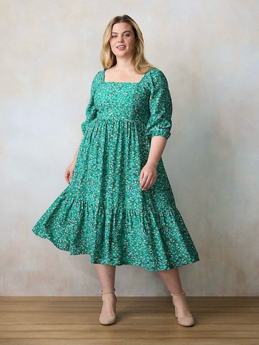 NEW…LC Lauren Conrad Floral Square-Neck Midi Dress